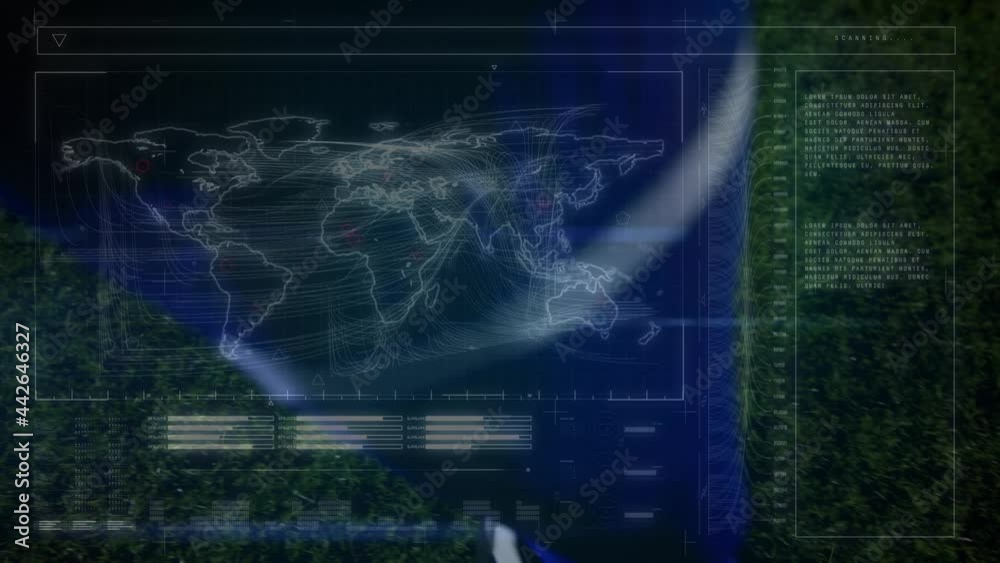 Poster animation of world map and data processing over football player