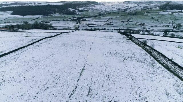 North York Moors Snow Scene Drone Flight, Castleton, Westerdale, Rosedale, Flight over Danby Dale from Oakley Walls, Winter cold and moody clouds, Phantom 4, Clip 8