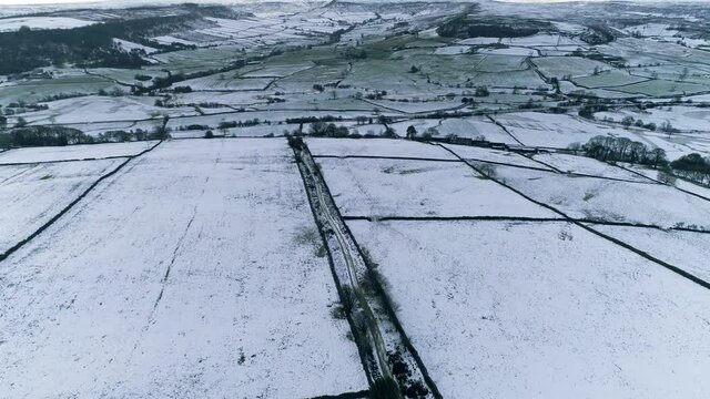 North York Moors Snow Scene Drone Flight, Castleton, Westerdale, Rosedale, Flight over Danby dale, Winter cold and moody clouds, Phantom 4 aerial, Clip 10