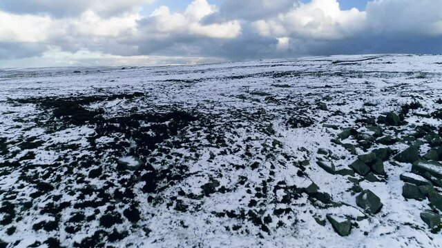 North York Moors Snow Scene Drone Flight, Castleton, Westerdale, Rosedale, Flight over Oakley Walls, Winter cold and moody clouds, Phantom 4, Clip 9