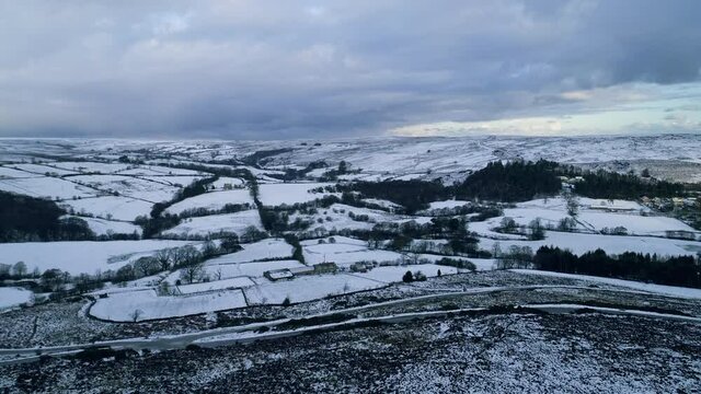 North York Moors Snow Scene Drone Flight, Castleton, Westerdale, Rosedale, Flight over Danby Dale, Winter cold and moody clouds, Phantom 4, Clip 2