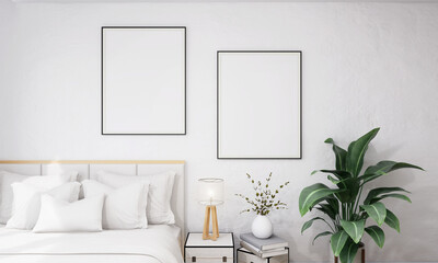 Bedroom with bed and picture frame on the wall