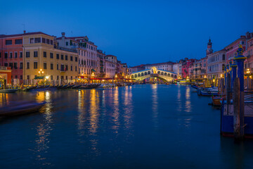 Long exposure image of  Grand canal in Venice at night