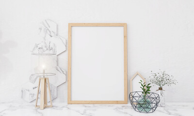 Picture frames with plant pots adorn the living room.