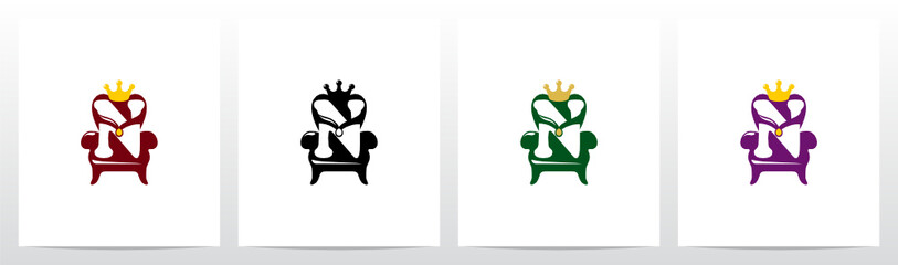 Sitting On A Throne With Crown Letter Logo Design N
