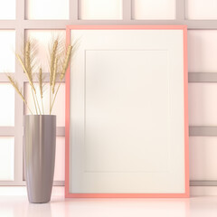 Picture frames with plant pots adorn the living room.