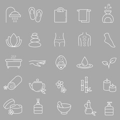 Collection of linear, modern style spa, wellness icons. Vector art.