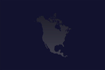 North America map line art for background and news. North America world map with gradient horizontal lines and solid dark background.