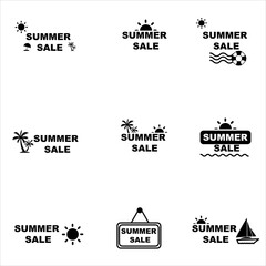Set of summer sale icons in modern style. High quality black and white  color . Simple  pictograms on a white background.