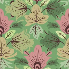 Floral ornament. Seamless pattern. Beautiful interlacing of branches and flowers. Illustration in a simple flat symbolic style. Country wild herbs. Vector