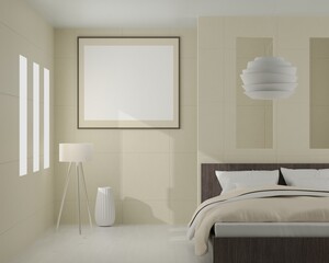 Bedroom with bed and picture frame on the wall