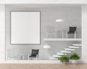 Picture frames with plant pots adorn the living room.