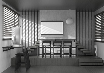 Office room with furniture and desktop computer