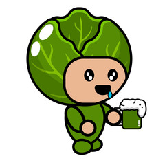 vector cartoon character of cabbage vegetable mascot costume drinking green juice