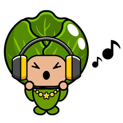 vector cartoon character of cabbage vegetable mascot costume listening to music