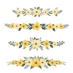Fototapeta na wymiar arrangement watercolor of yellow floral for wedding invitation border