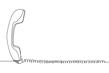 Continuous one line of retro telephone in silhouette on a white background. Linear stylized.Minimalist.