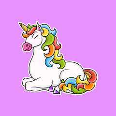 Cute unicorn. Magic fairy horse. Cartoon character. Colorful vector illustration. Isolated on white background. Design element. Template for your design, books, stickers, cards, posters, clothes.