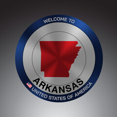 The Sign Shield style United states of America with message, Arkansas and Red map on Grey Background vector art image illustration.