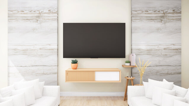 3D living room with blank television