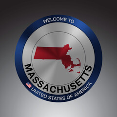 The Sign Shield style United states of America with message, Massachusetts and Red map on Grey Background vector art image illustration.