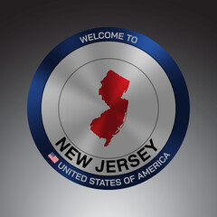 The Sign Shield style United states of America with message, New Jersey and Red map on Grey Background vector art image illustration.