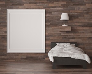 Fototapeta na wymiar 3D bed room with blank photo frame