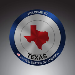 The Sign Shield style United states of America with message, Texas and Red map on Grey Background vector art image illustration.