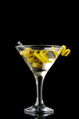 Martini vermouth drink isolated on black background