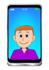 Young man using video chat on Smartphone - 3D illustration