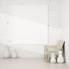 Fototapeta na wymiar 3D living room and chair with blank photo frame