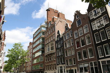 AMSTERDAM, Netherlands - August, 2016: Facade of a classic Denmark building downtown