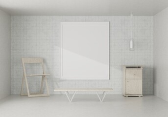 3D living room and chair with blank photo frame