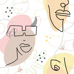 Fototapeta premium Face line pattern Abstract drawing seamless print