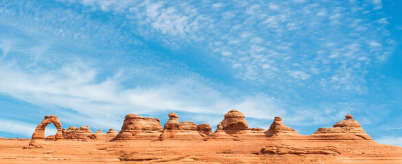 Arches National Park panorama with Delicate Arch, Moab, Utah, USA.