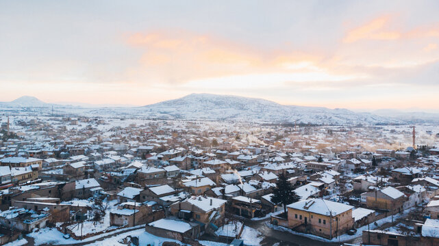 Solitary snowy old town