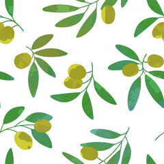 Green Olive Branch as Organic Product Vector Seamless Pattern