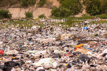 Garbage pile in trash dump or open landfill.