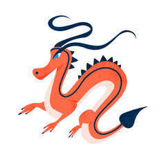 Mythology monster silhouette background. Asian ancient dragon flat cartoon illustration. Traditional Japanese culture animal symbol banner design.