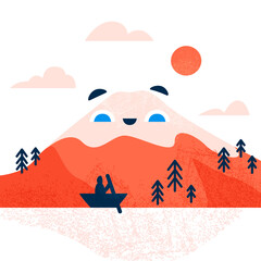 Japanese mountain with kawaii face isolated vector illustration. Kawaii fuji design element. 