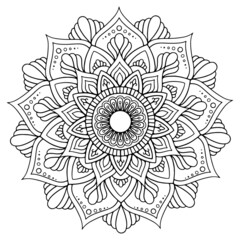 Ornamental luxury mandala pattern. Black complex doodle mandala on a transparent background, for printable coloring