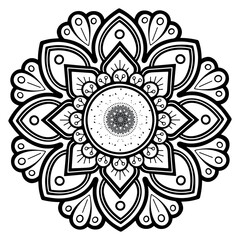 Ornamental luxury mandala pattern. Black complex doodle mandala on a transparent background, for printable coloring