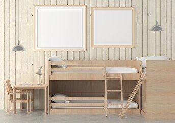 Bedroom with bunk bed and picture wall frame.