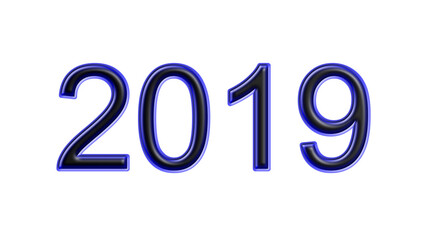 blue 2019 number 3d effect white background
