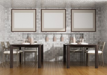 Living room with table, chair and wall frame, 3D style