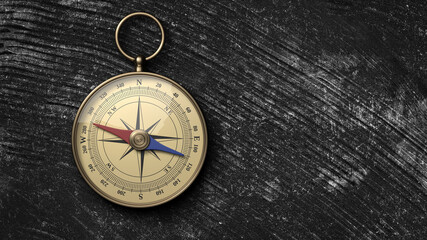 Classic round compass on stone vintage background