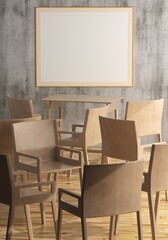 Living room with table, chair and wall frame, 3D style