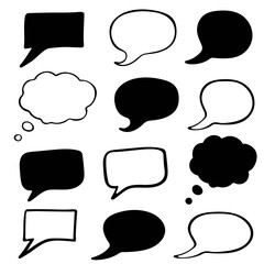 Hand drawn set of speech bubbles. Doodle set element. Vector illustration. Isolated elements on a white background.