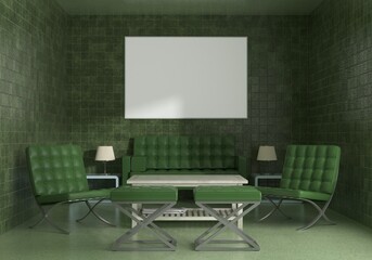 The living room is decorated with chairs, sofaand picture frames,.