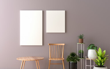 Living room with chair and wall frame.